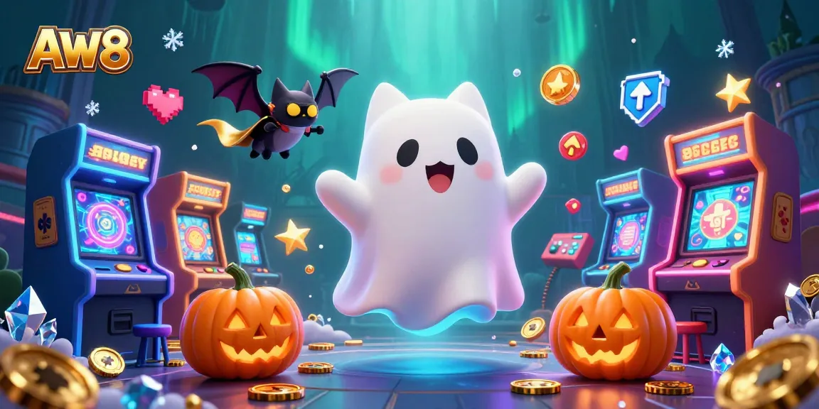 AW8 offers a thrilling casino experience with engaging ghost cat and vampire bat characters.