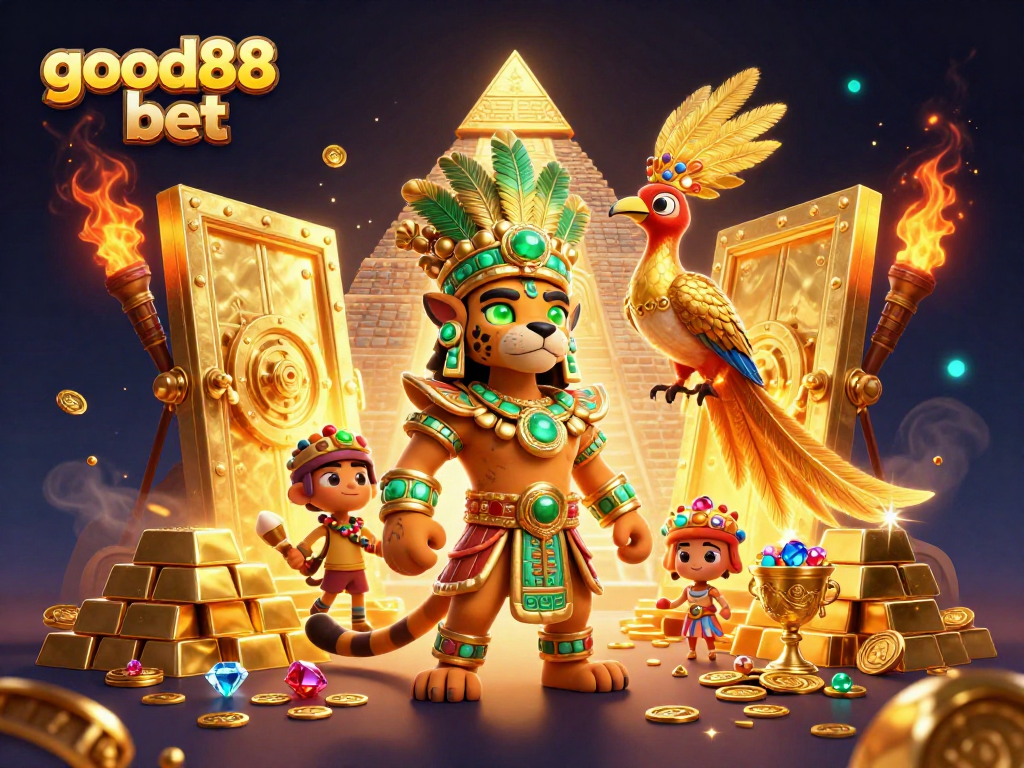 Experience the excitement of good88 bet with a vibrant Mayan casino scene packed with treasures and game elements.