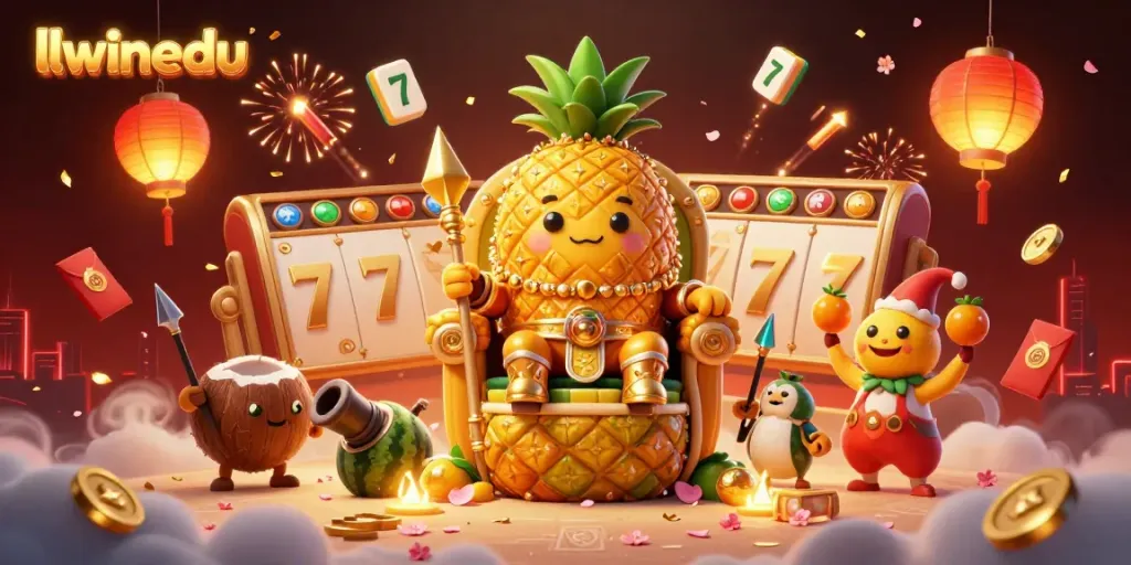 Experience the thrill of LLWINEDU with a vibrant casino scene featuring a golden pineapple king.