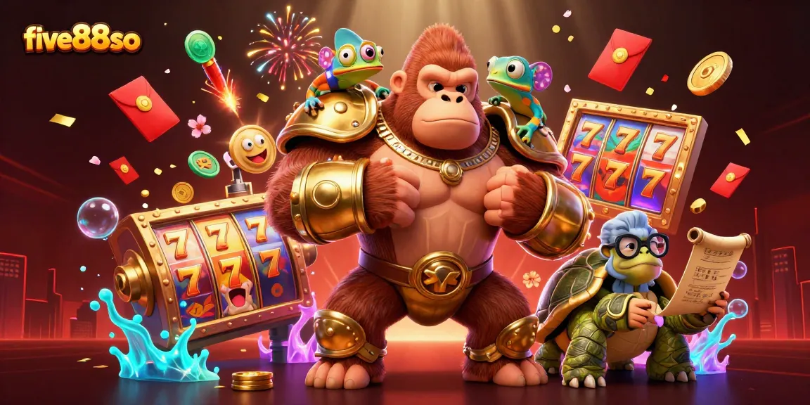 Engage with five88so's exciting slot reels in a vibrant 3D casino environment, featuring lucky animations.