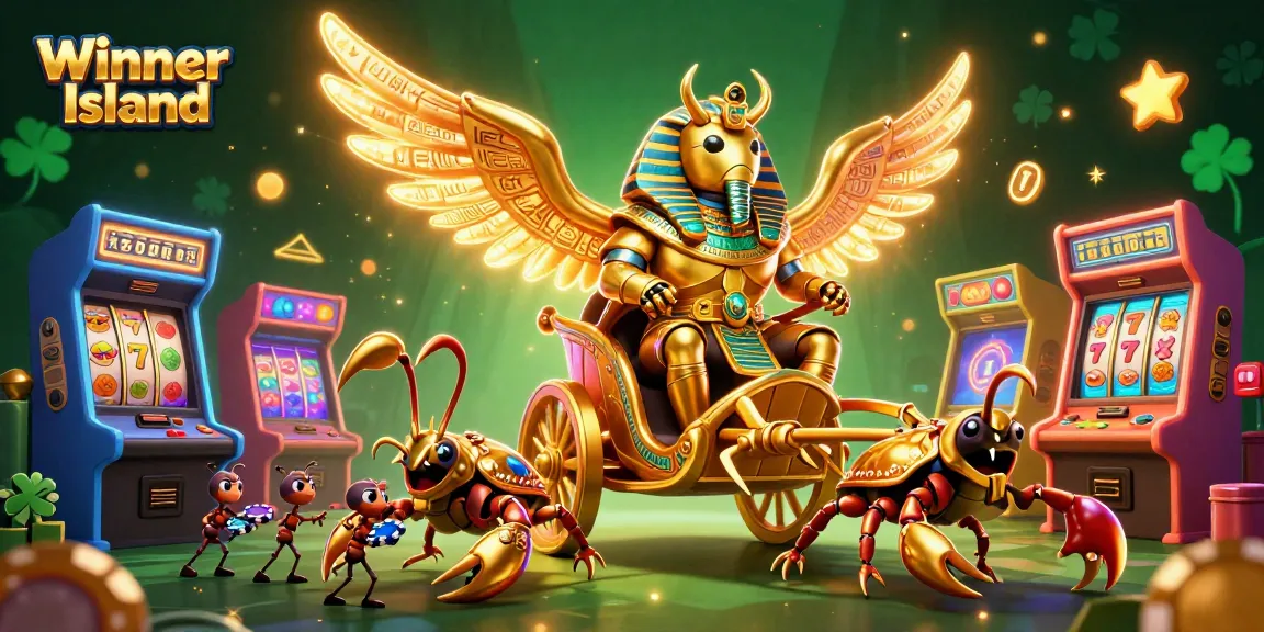 Experience top-tier gaming with Winner Island's colorful casino illustration showcasing dynamic characters and vibrant elements.