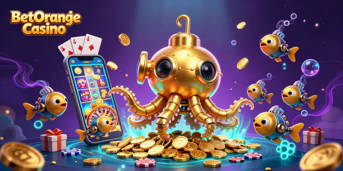 BetOranje Casino biedt een spannende ervaring met gouden muntjes en actieve vissen in een kleurrijke wereld.