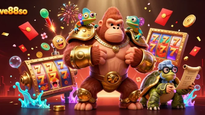 Engage with five88so's exciting slot reels in a vibrant 3D casino environment, featuring lucky animations.